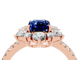 Rose gold Emerald Cut Cut Diamond Floral Halo Pave Band with Prong Setting_4