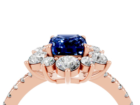 Rose gold Emerald Cut Cut Diamond Floral Halo Pave Band with Prong Setting_4