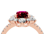 Rose gold Emerald Cut Cut Diamond Floral Halo Pave Band with Prong Setting_4