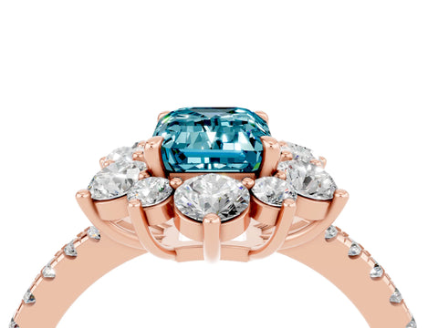 Rose gold Emerald Cut Cut Diamond Floral Halo Pave Band with Prong Setting_4