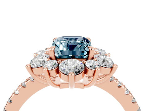 Rose gold Emerald Cut Cut Diamond Floral Halo Pave Band with Prong Setting_4