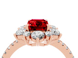 Rose gold Emerald Cut Cut Diamond Floral Halo Pave Band with Prong Setting_4