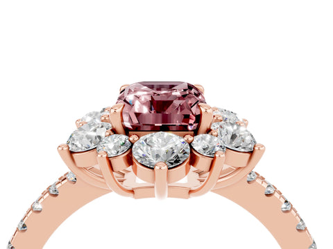 Rose gold Emerald Cut Cut Diamond Floral Halo Pave Band with Prong Setting_4
