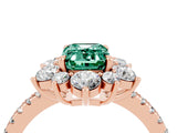 Rose gold Emerald Cut Cut Diamond Floral Halo Pave Band with Prong Setting_4