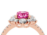 Rose gold Emerald Cut Cut Diamond Floral Halo Pave Band with Prong Setting_4