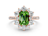 Rose gold Emerald Cut Cut Diamond Floral Halo Pave Band with Prong Setting