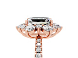 Rose gold Emerald Cut Cut Diamond Floral Halo Pave Band with Prong Setting_5
