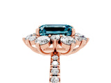 Rose gold Emerald Cut Cut Diamond Floral Halo Pave Band with Prong Setting_5