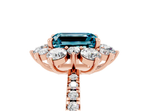 Rose gold Emerald Cut Cut Diamond Floral Halo Pave Band with Prong Setting_5
