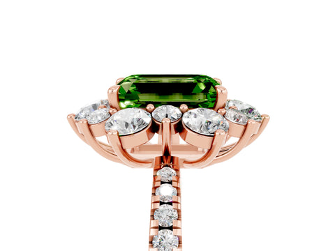 Rose gold Emerald Cut Cut Diamond Floral Halo Pave Band with Prong Setting_5