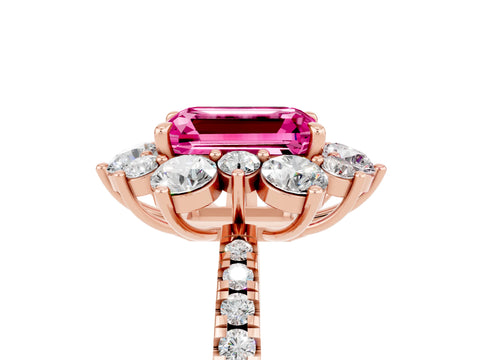 Rose gold Emerald Cut Cut Diamond Floral Halo Pave Band with Prong Setting_5