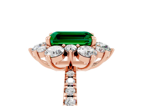 Rose gold Emerald Cut Cut Diamond Floral Halo Pave Band with Prong Setting_5