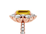 Rose gold Emerald Cut Cut Diamond Floral Halo Pave Band with Prong Setting_5