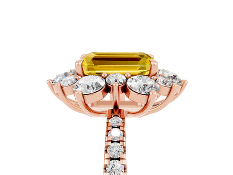 Rose gold Emerald Cut Cut Diamond Floral Halo Pave Band with Prong Setting_5