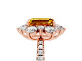 Rose gold Emerald Cut Cut Diamond Floral Halo Pave Band with Prong Setting_5