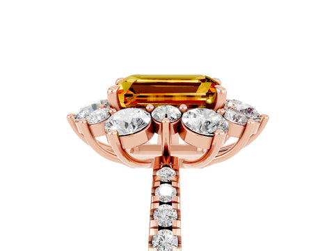 Rose gold Emerald Cut Cut Diamond Floral Halo Pave Band with Prong Setting_5