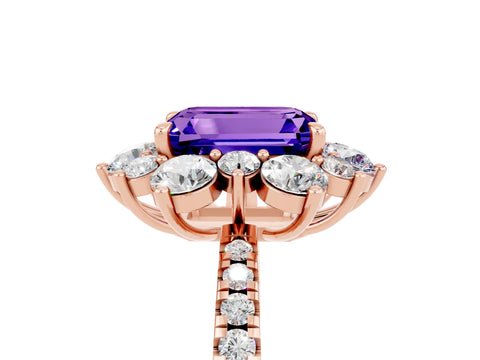 Rose gold Emerald Cut Cut Diamond Floral Halo Pave Band with Prong Setting_5