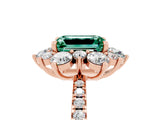 Rose gold Emerald Cut Cut Diamond Floral Halo Pave Band with Prong Setting_5
