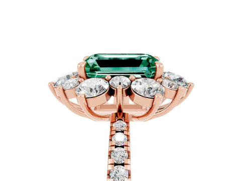 Rose gold Emerald Cut Cut Diamond Floral Halo Pave Band with Prong Setting_5