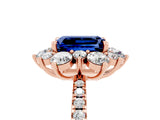 Rose gold Emerald Cut Cut Diamond Floral Halo Pave Band with Prong Setting_5