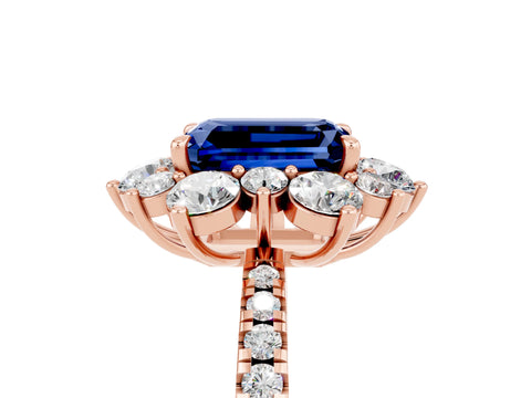 Rose gold Emerald Cut Cut Diamond Floral Halo Pave Band with Prong Setting_5