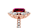 Rose gold Emerald Cut Cut Diamond Floral Halo Pave Band with Prong Setting_5