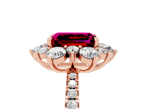Rose gold Emerald Cut Cut Diamond Floral Halo Pave Band with Prong Setting_5