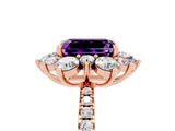 Rose gold Emerald Cut Cut Diamond Floral Halo Pave Band with Prong Setting_5