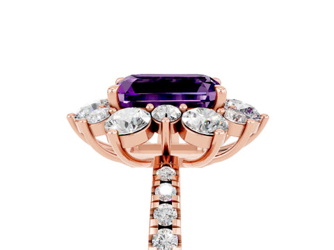 Rose gold Emerald Cut Cut Diamond Floral Halo Pave Band with Prong Setting_5
