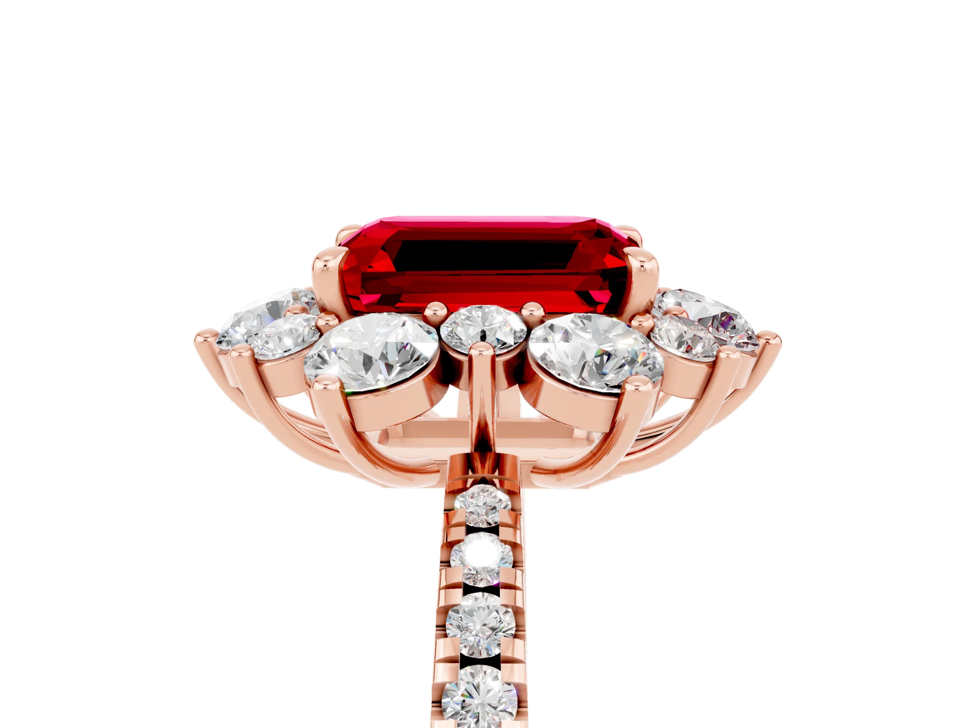 Rose gold Emerald Cut Cut Diamond Floral Halo Pave Band with Prong Setting_5