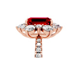 Rose gold Emerald Cut Cut Diamond Floral Halo Pave Band with Prong Setting_5