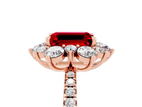 Rose gold Emerald Cut Cut Diamond Floral Halo Pave Band with Prong Setting_5