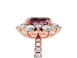 Rose gold Emerald Cut Cut Diamond Floral Halo Pave Band with Prong Setting_5