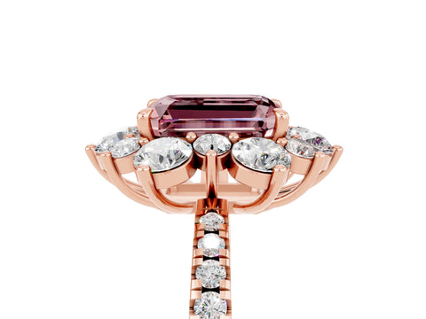 Rose gold Emerald Cut Cut Diamond Floral Halo Pave Band with Prong Setting_5