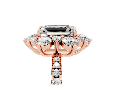 Rose gold Emerald Cut Cut Diamond Floral Halo Pave Band with Prong Setting_5