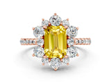 Rose gold Emerald Cut Cut Diamond Floral Halo Pave Band with Prong Setting
