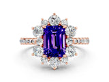 Rose gold Emerald Cut Cut Diamond Floral Halo Pave Band with Prong Setting