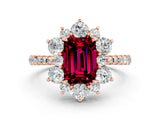 Rose gold Emerald Cut Cut Diamond Floral Halo Pave Band with Prong Setting