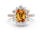 Rose gold Emerald Cut Cut Diamond Floral Halo Pave Band with Prong Setting