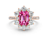 Rose gold Emerald Cut Cut Diamond Floral Halo Pave Band with Prong Setting