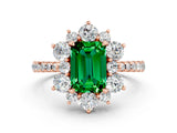 Rose gold Emerald Cut Cut Diamond Floral Halo Pave Band with Prong Setting