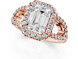 Rose gold Emerald Cut Cut Diamond Halo Engagement Ring with Open Split Pavé Band_10