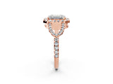 Rose gold Emerald Cut Cut Diamond Halo Engagement Ring with Open Split Pavé Band_11