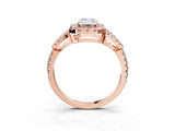 Rose gold Emerald Cut Cut Diamond Halo Engagement Ring with Open Split Pavé Band_12