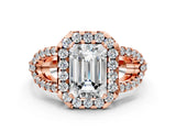 Rose gold Emerald Cut Cut Diamond Halo Engagement Ring with Open Split Pavé Band_9