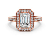 Rose gold Emerald Cut-Cut Diamond Halo Engagement Ring with Pave Band and Prong Setting_9