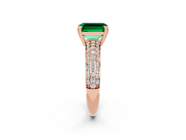 Rose gold Emerald Cut Emerald Vintage Milgrain Ring with Round  Stations