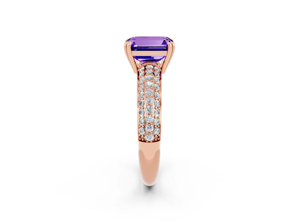 Rose gold Emerald Cut Tanzanite Vintage Milgrain Ring with Round  Stations