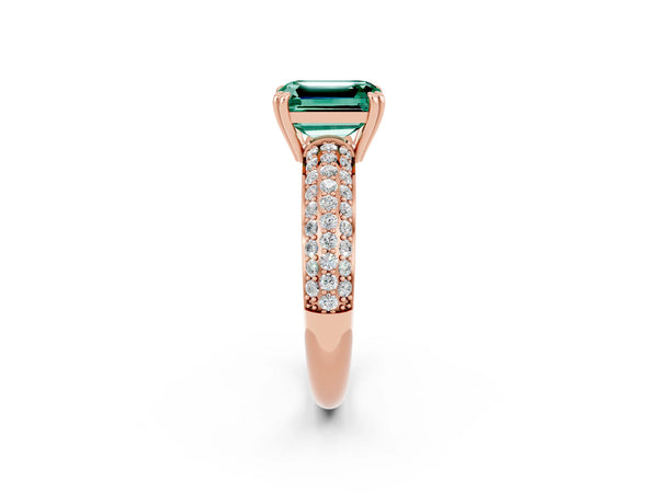 Rose gold Emerald Cut Green Sapphire Vintage Milgrain Ring with Round  Stations