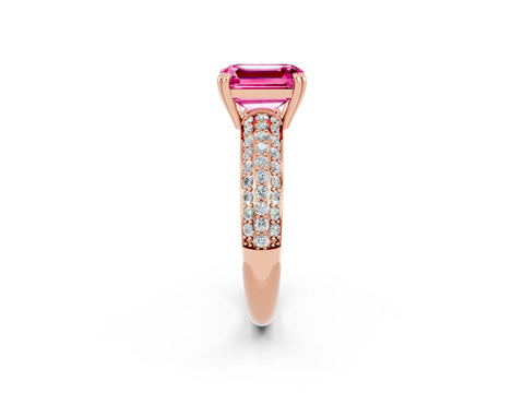 Rose gold Emerald Cut Cut Diamond Milgrain Marquise Band with Prong Setting_2